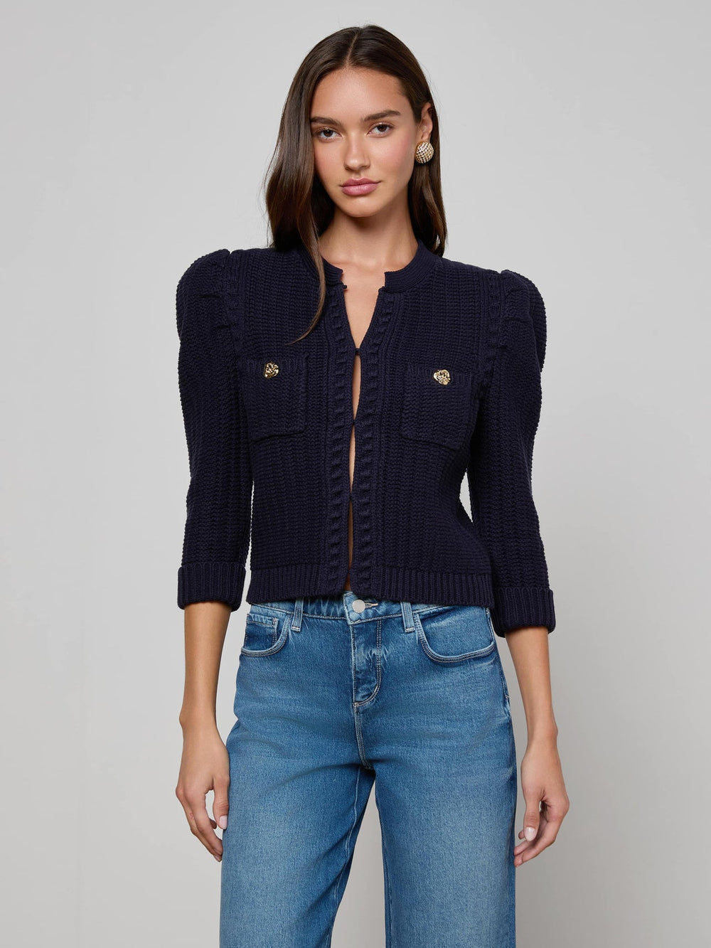 Delli Cropped Cardigan in Midnight
