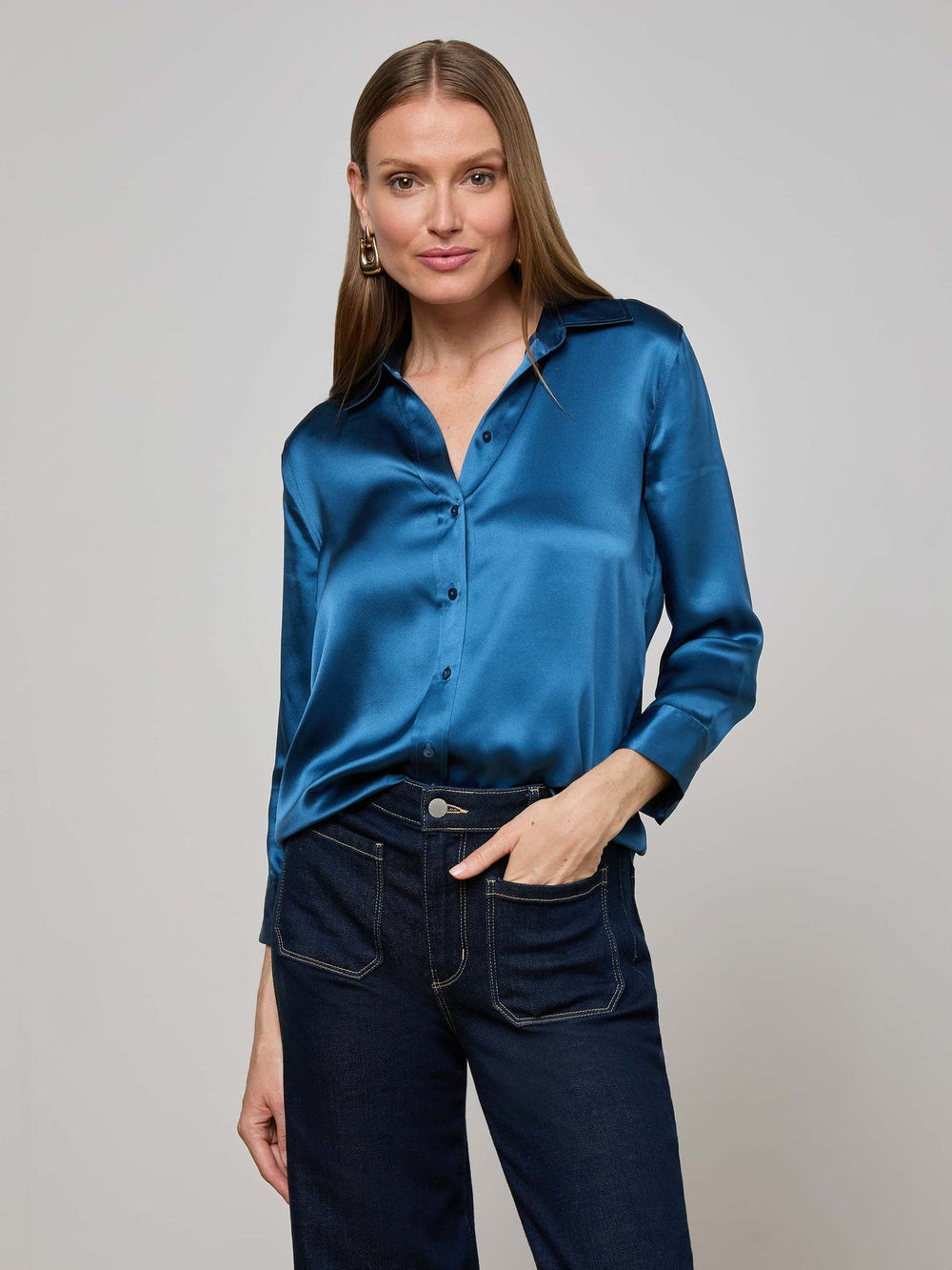 Dani Silk Blouse in Stone Blue