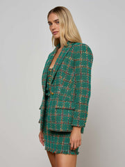 Gweny Tweed Blazer in Green Windowpane Tweed