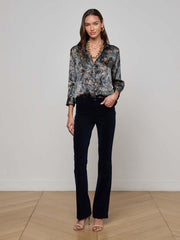 Dani Silk Blouse in Midnight Multi Etched Paisley