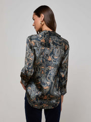 Dani Silk Blouse in Midnight Multi Etched Paisley
