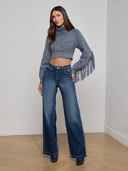 Maddison Fringed Turtleneck in Denim Blue
