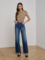 Ressi Fitted Tee in Brown/Blue Valencia Leopard