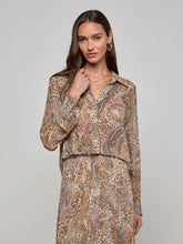 Cosette Button-Down Shirt in Brown/Blue Valencia Leopard