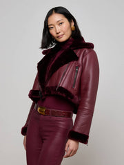 Pike Shearling Leather Jacket in Wine