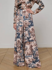 Nova Pleated Wide-Leg Pant in Tan Multi Western Toile