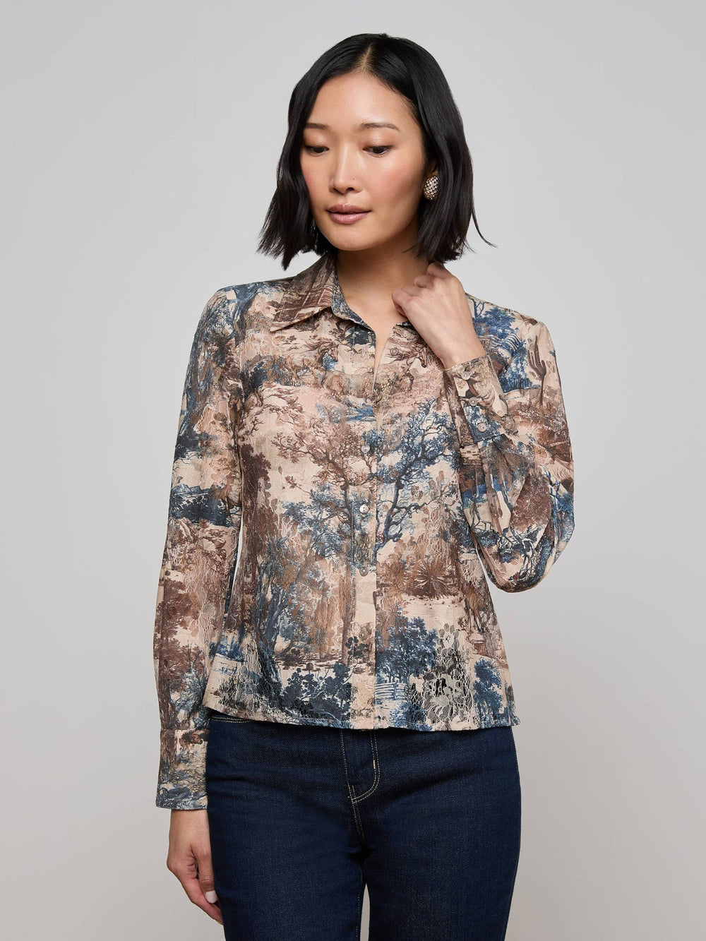 Maia Printed Lace Blouse in Tan Multi Western Toile