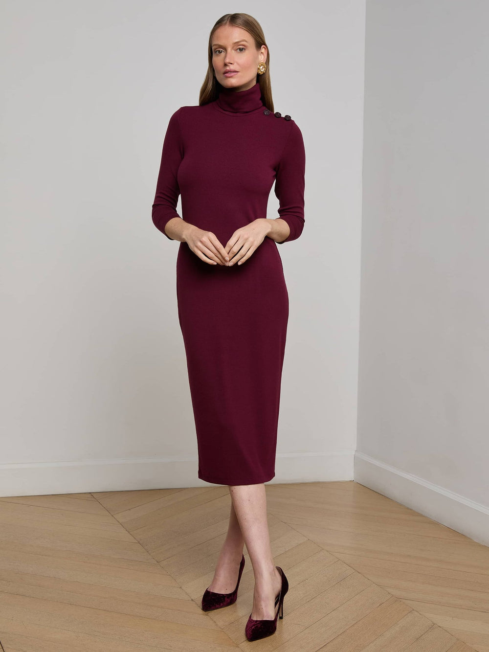 Voletta Turtleneck Midi Dress in Dark Port