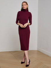 Voletta Turtleneck Midi Dress in Dark Port