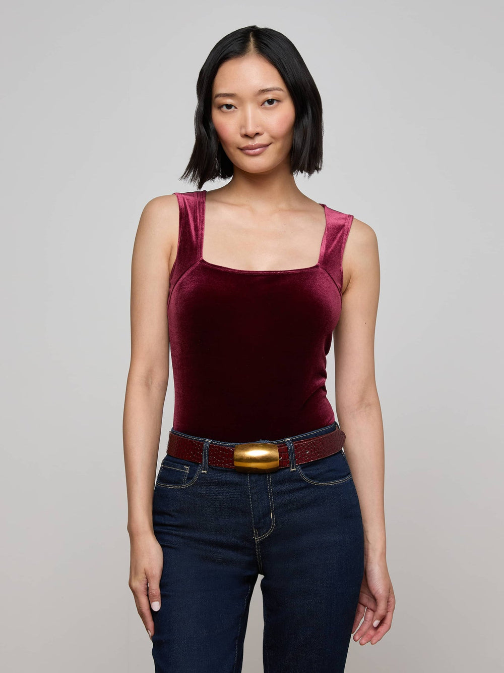 Molly Velvet Bodysuit in Dark Port