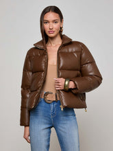 Larsen Vegan Leather Puffer Jacket in Carafe Brown/Valencia Leopard