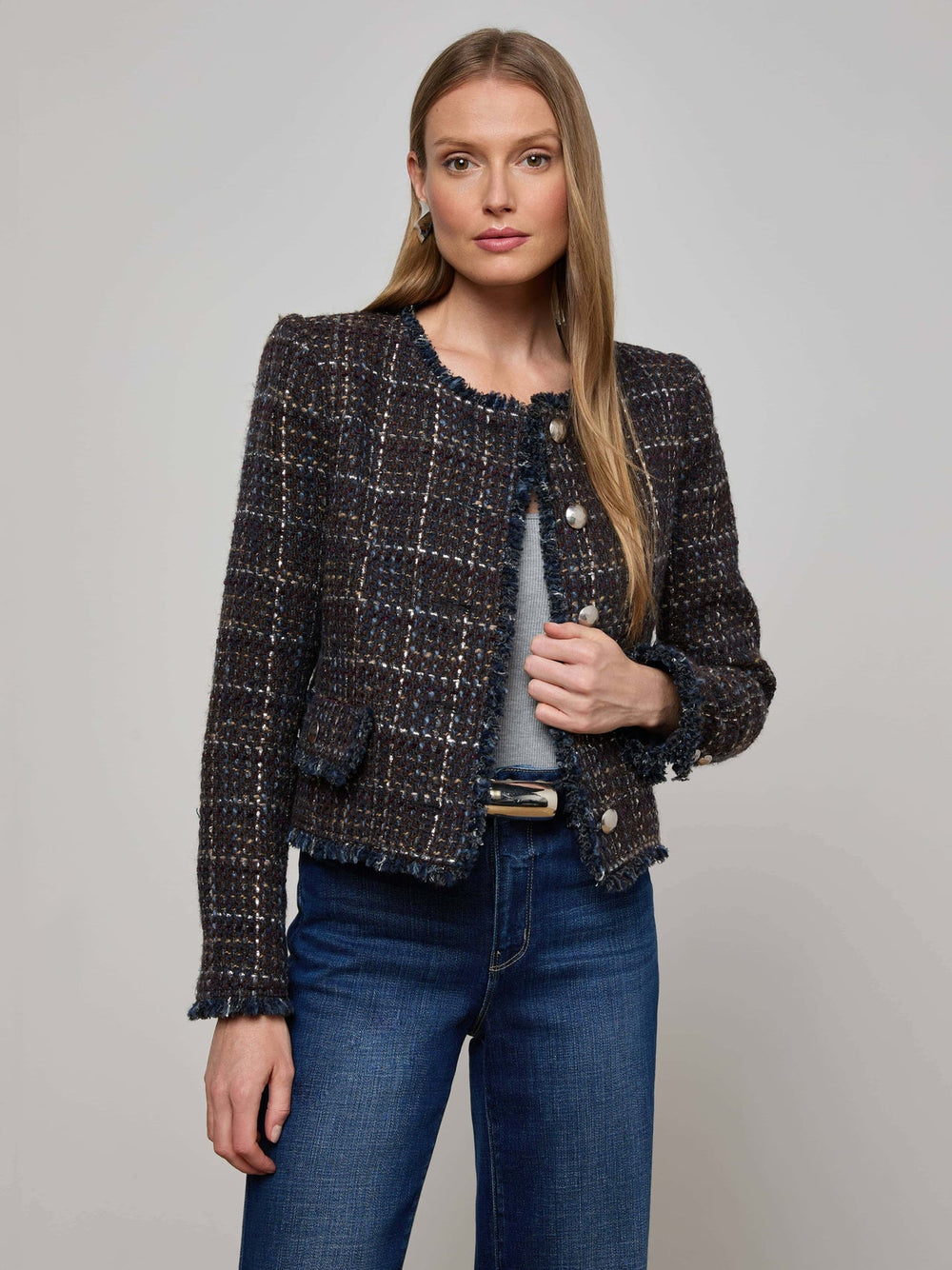 Zaya Tweed Jacket in Midnight Brown Multi Tweed