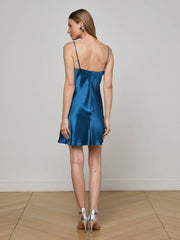 Zaria Silk Mini Dress in Stone Blue