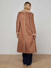 Citron Faux Fur Maxi Coat in Sepia Brown/Light Almond
