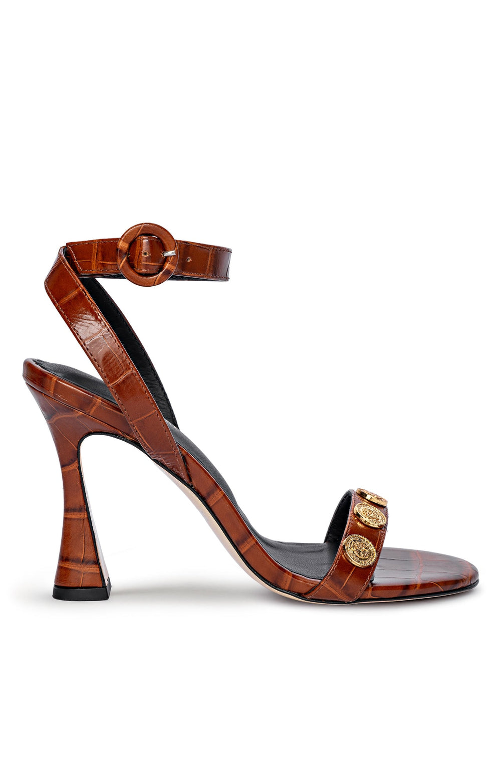 Harriett Leather Sandal in Cognac Croco Embossed