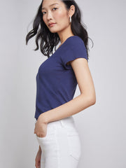 Becca Cotton V-Neck Tee in Navy