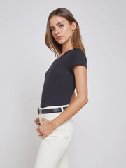 Cory Cotton Scoopneck Tee in Black