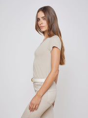 Becca Cotton V-Neck Tee in Biscuit