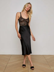 Perin Silk Midi Skirt in Black