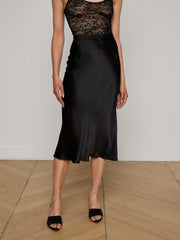 Perin Silk Midi Skirt in Black