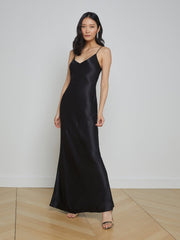 Serita Silk Slip Dress in Black