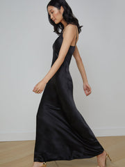 Serita Silk Slip Dress in Black