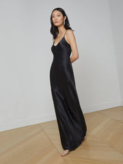 Serita Silk Slip Dress in Black