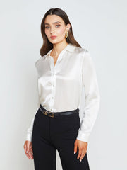 Tyler Long Sleeve Silk Blouse in Ivory