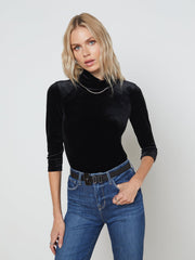 Aja 3/4 Sleeve Velvet Turtleneck in Black
