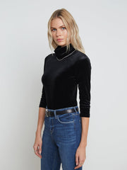 Aja 3/4 Sleeve Velvet Turtleneck in Black