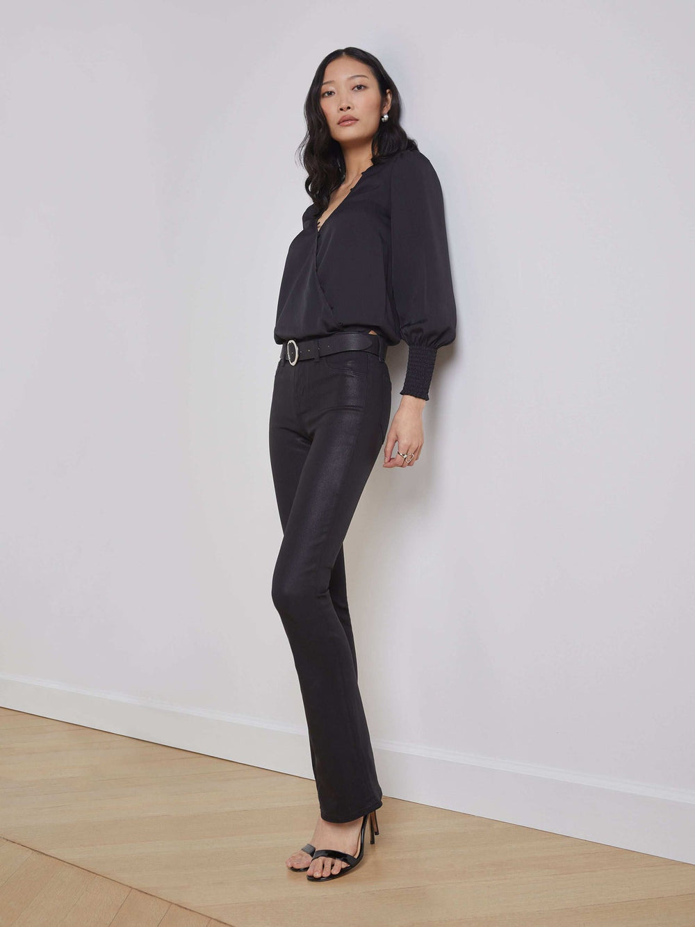 Selma Coated Bootcut Jean in Noir Coated