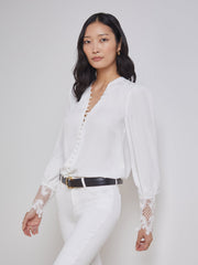 Ava Lace Cuff Blouse in Ivory