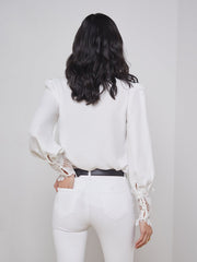 Ava Lace Cuff Blouse in Ivory
