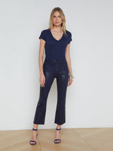 Kendra Coated Cropped Flare Jean in Midnight Coated