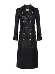 Celina Leather Trench Coat in Black