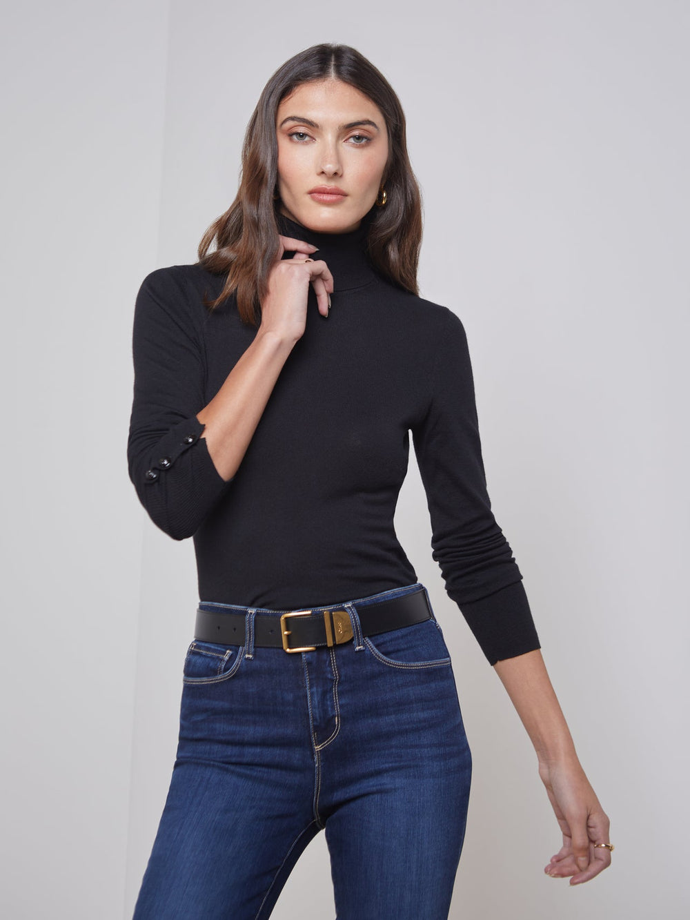 Flora Long Sleeve Turtleneck in Black/Black