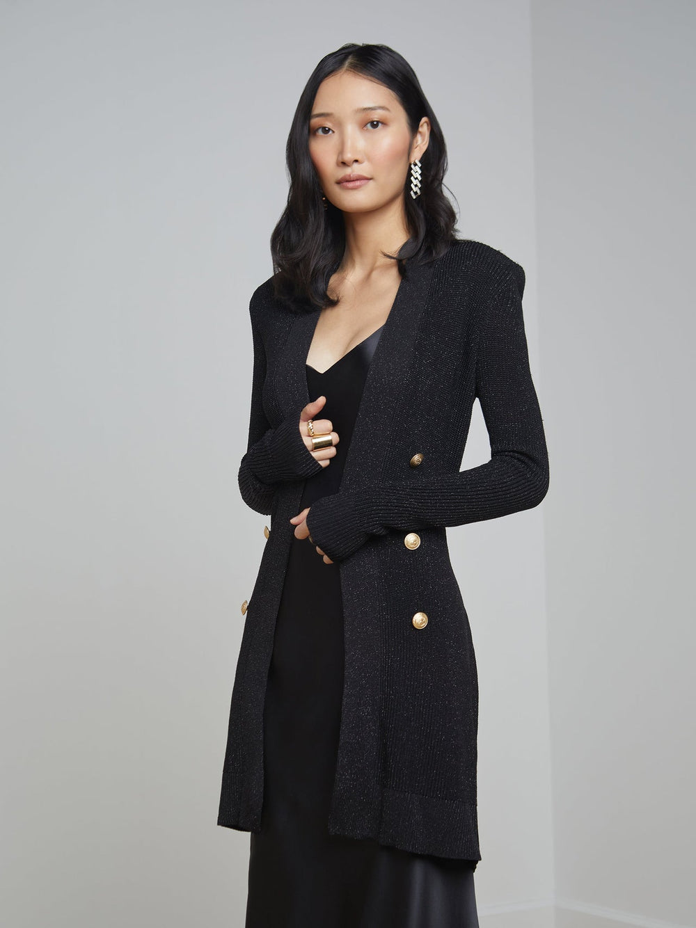 Noe Double-Breasted Cardigan in Black
