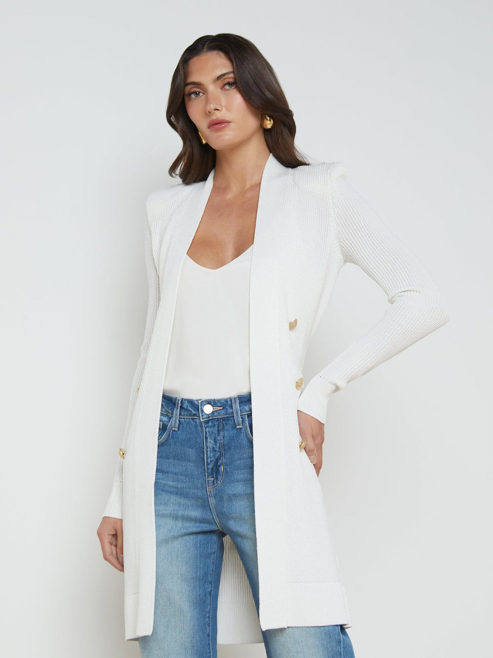 Noe Double-Breasted Cardigan in White