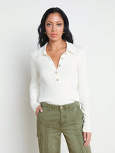 Sterling Long Sleeve Sweater in Ivory/Jewel Button