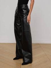 Livvy Leather Straight-Leg Trouser in Black