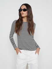 Tess Long Sleeve Tee in Black/White Stripe