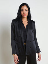 Colin Double Breasted Silk Charmeuse Blazer in Black