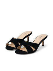Aveline Kitten-Heel Sandal in Black Suede