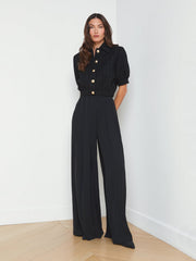 Nova Pleated Wide-Leg Pant in Black