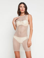 Angela Mesh Cover-Up Dress in Champagne
