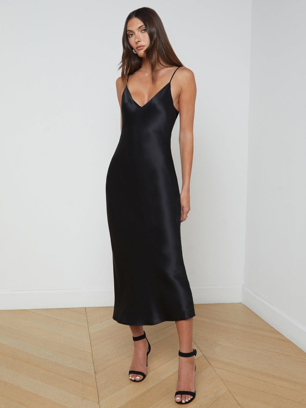 Seridie Silk Slip Dress in Black
