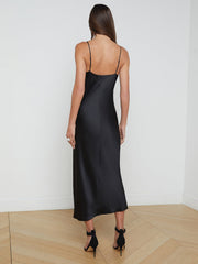 Seridie Silk Slip Dress in Black