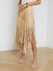 Karolina Vegan Leather Fringe Skirt in Croissant