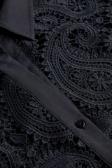 Odelia Cropped Paisley Lace Blouse in Black