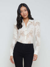 Jenica Long-Sleeve Lace Button-Down Blouse in Ivory